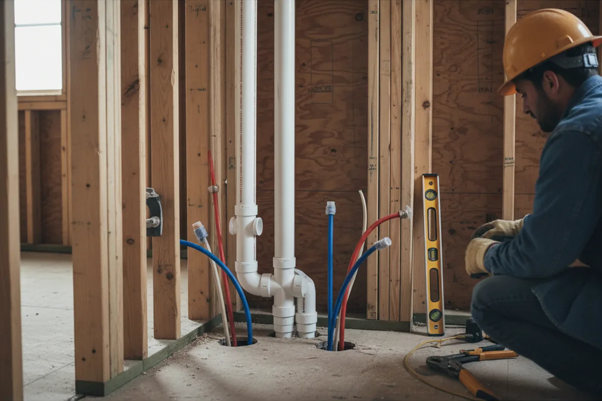 Drain and supply rough-in during Sump Pump Repair in Elliott